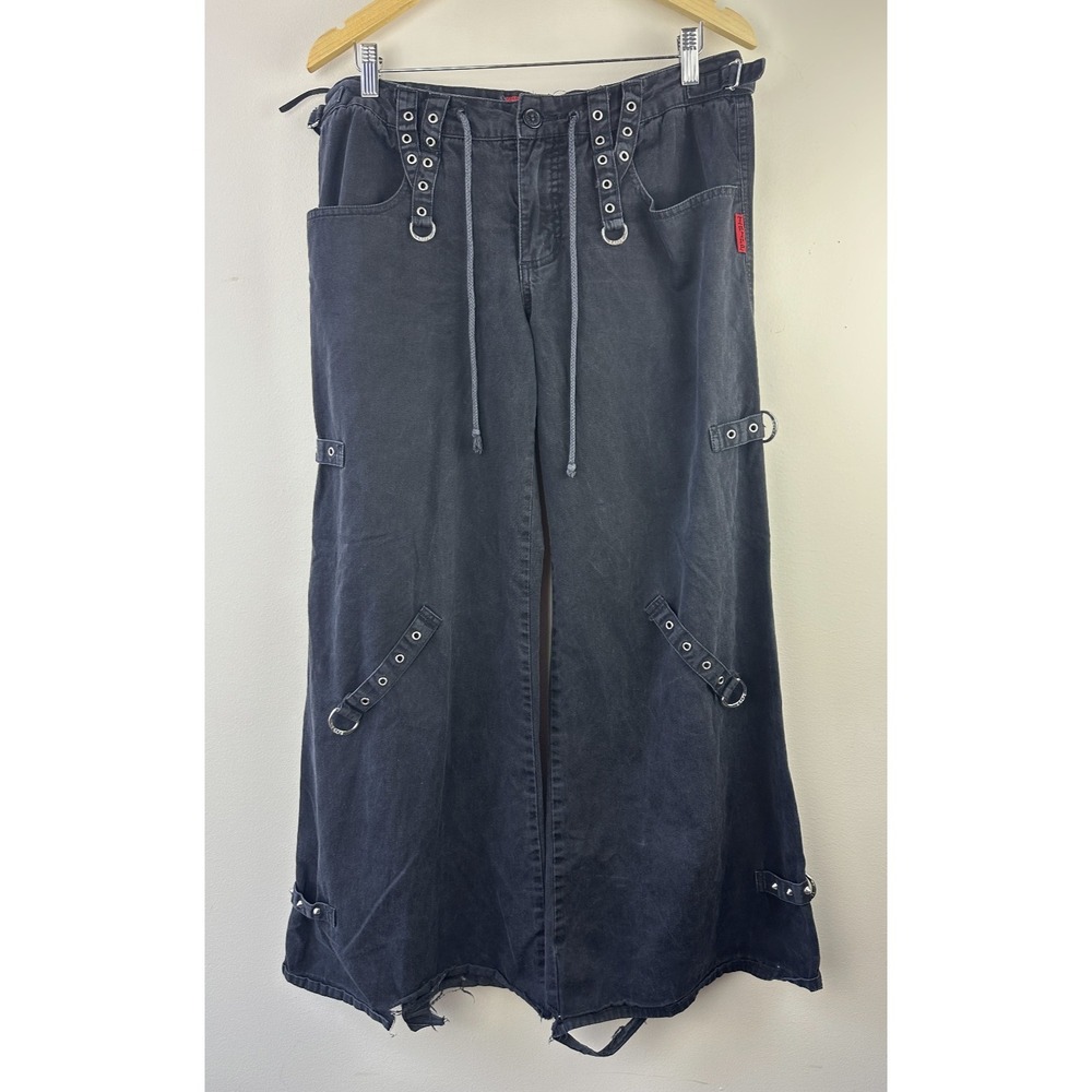 Tripp NYC Wide Leg Size 11 Jeans Black Goth Emo Punk Rave Chain Buckle 34" Waist - Picture 2 of 16